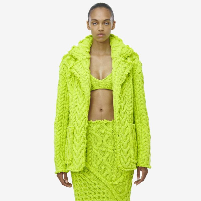 Alexander McQueen Women's Yellow Oversized Cable Knit Cardigan - 0 (Wool, Cashmere, Polyamide & Elastan)